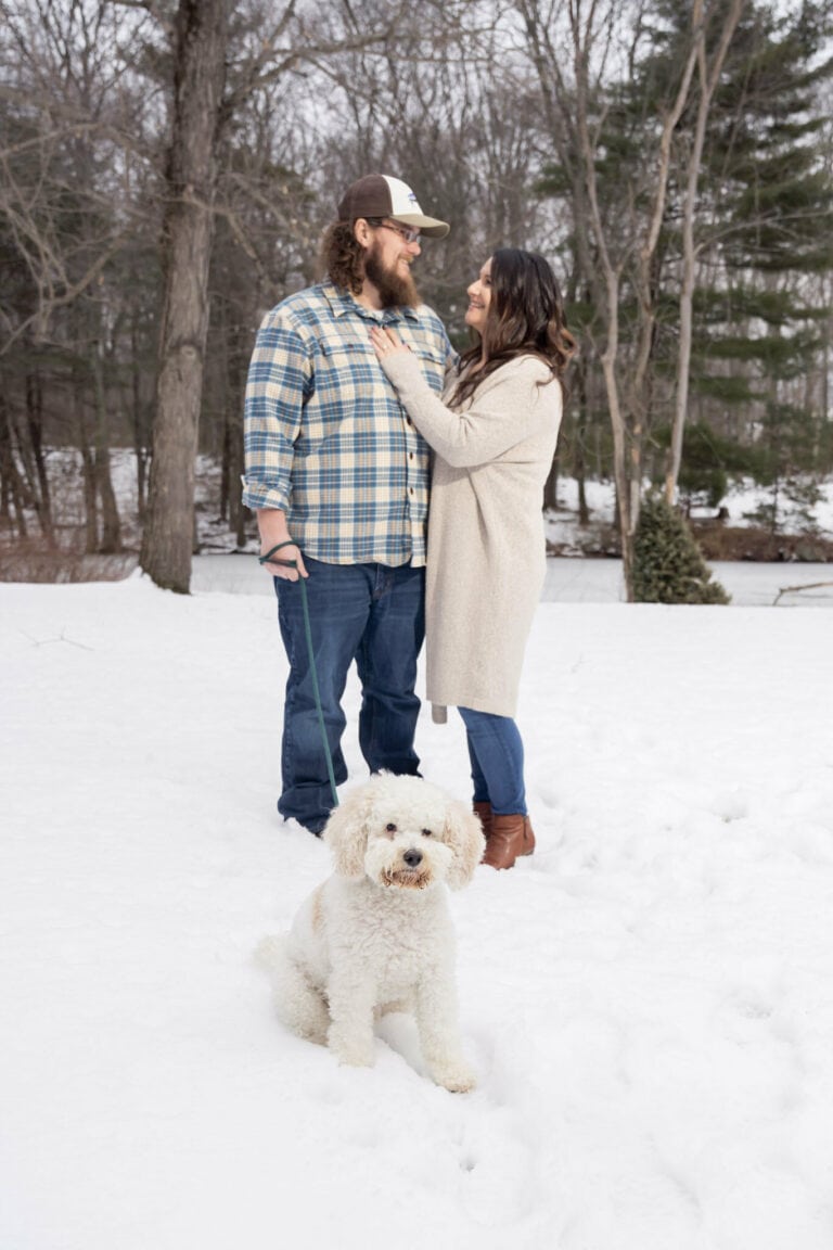 Kyle and Megan- A Massachusetts Winter Engagement Session at Home