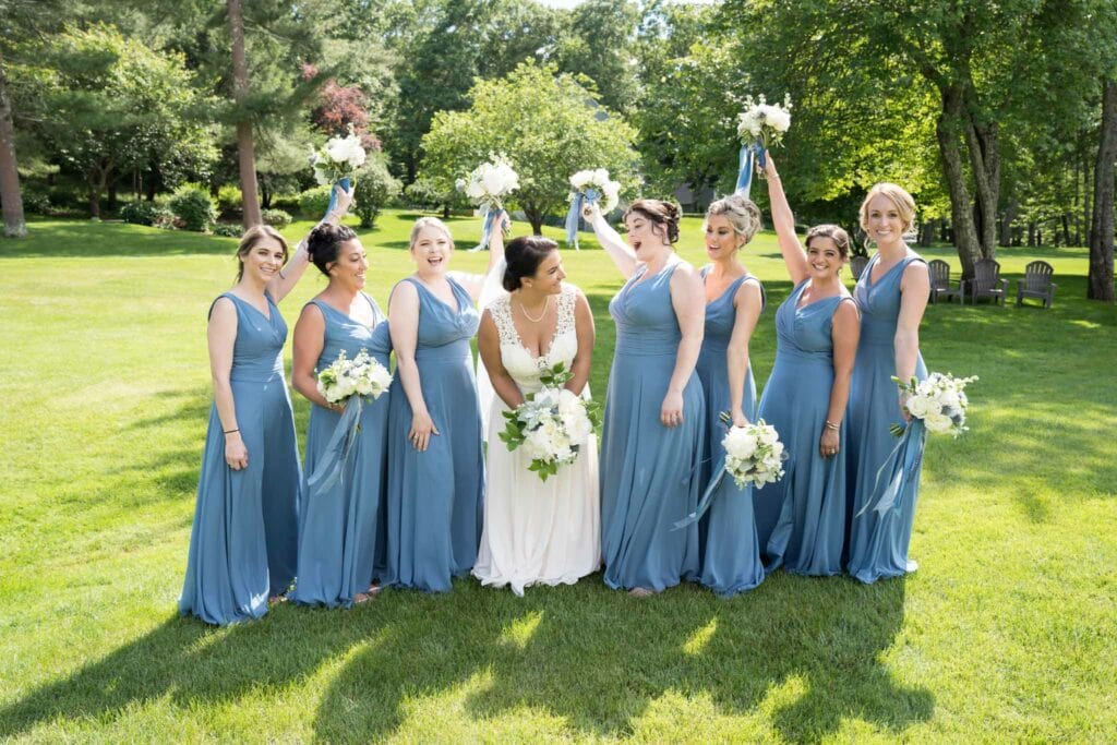 Steel blue wedding party dresses
